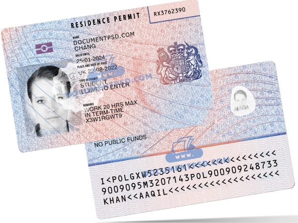 United Kingdom Residence Permit NEW vector quality PSD Template