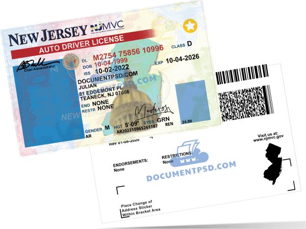 NEW JERSEY DRIVER LICENSE Rev. 2020.01.08 PSD TEMPLATE UV