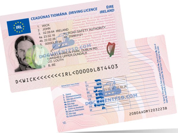 Ireland Driver License PSD Template
