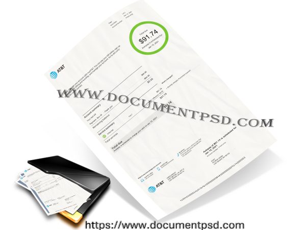 AT&T Bill Statement. Nevada United States PSD Template