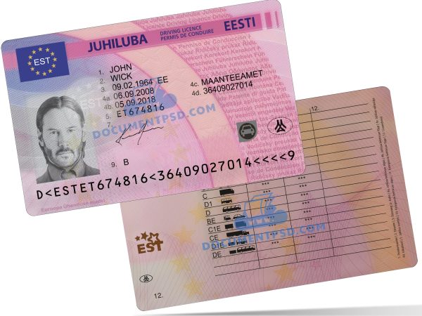Estonia Driver License PSD Template