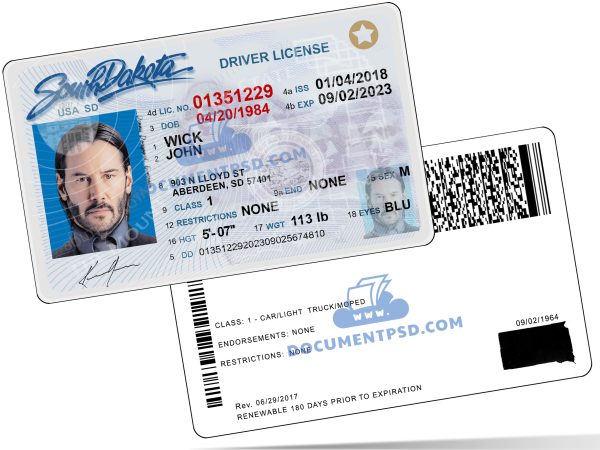 South Dakota Driver License PSD Template