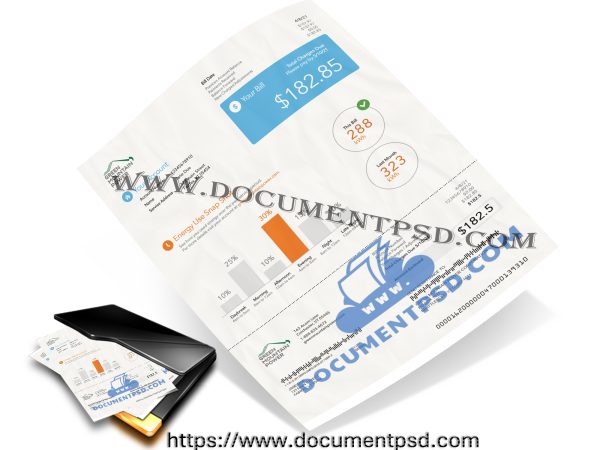 Green Mountain Power Electric Bill. Vermont USA PSD Template