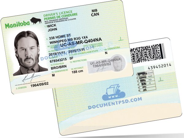 Canada Manitoba Driver License PSD Template