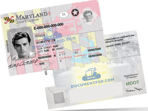 Maryland NEW Drivers License PSD Template UV HOLOGRAM
