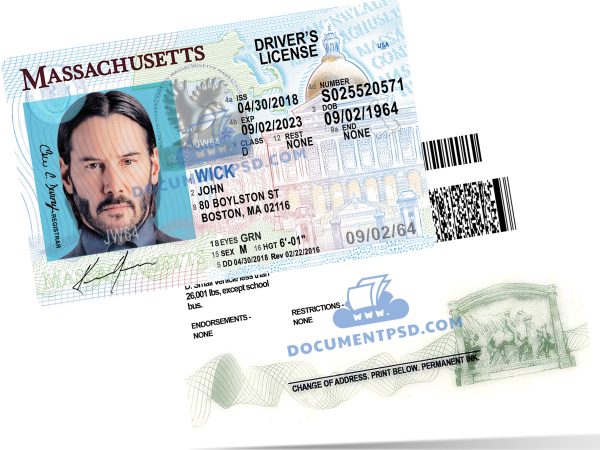 Massachusetts Driver License NEW PSD Template