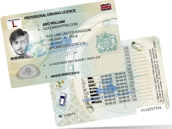 UK Provisional Driver License PSD Template