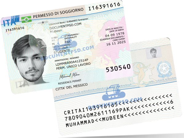 Italy Residence Permit PSD Template +UV