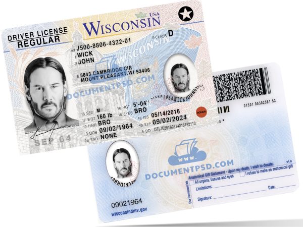 Wisconsin Driver License NEW PSD Template