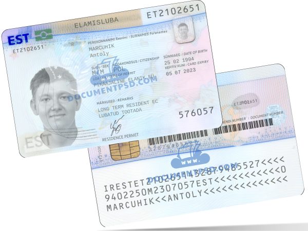 Estonia Residence permit Card PSD Template