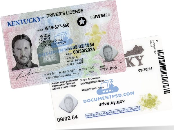 Kentucky Driver License NEW PSD Template