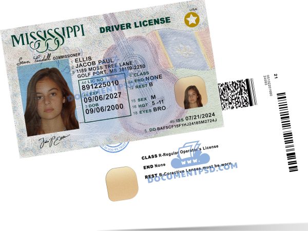 MISSISSIPPI DRIVER LICENSE REV 07.01.2024 (UV) PSD Template