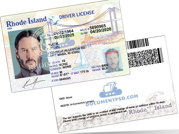 Rhode Island Driver License NEW PSD Template