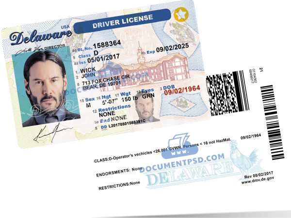 Delaware Driver License NEW PSD Template