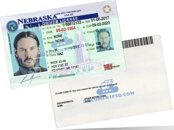 Nebraska Driver License PSD Template