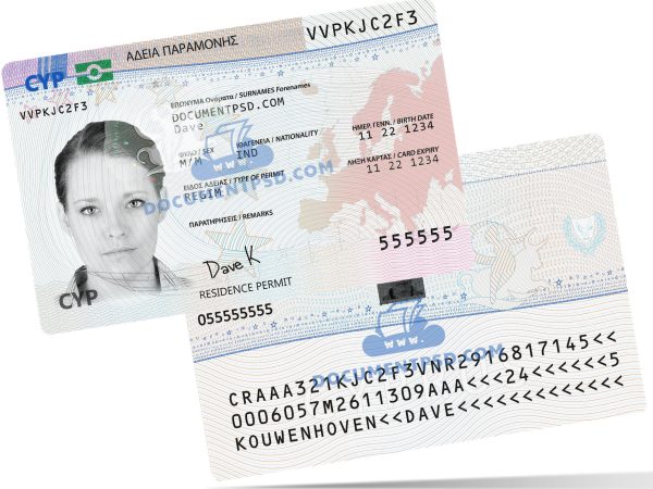 Cyprus Residence Permit PSD Template +UV