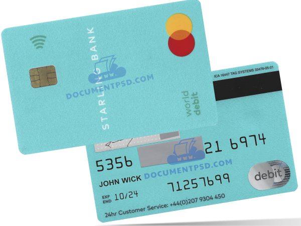 Starling Bank World Debit Mastercard United Kingdom PSD Template