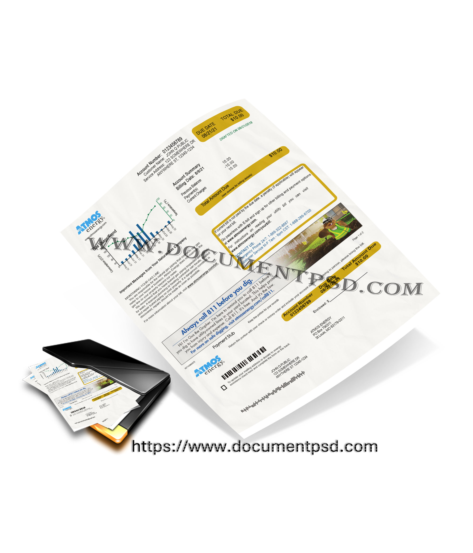 Atmos Energy Utility Bill Missouri USA PSD Template