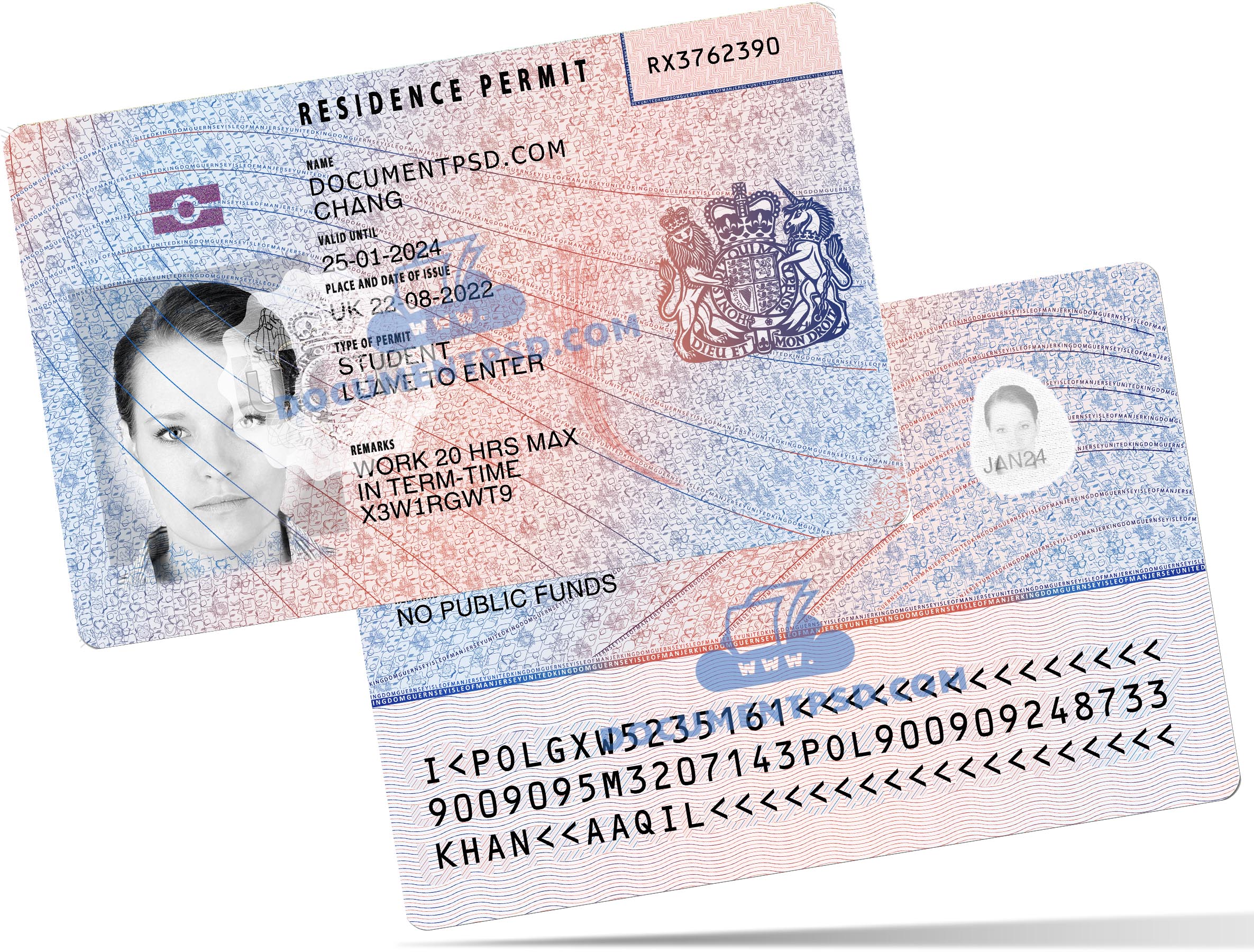 United Kingdom Residence Permit NEW vector quality PSD Template