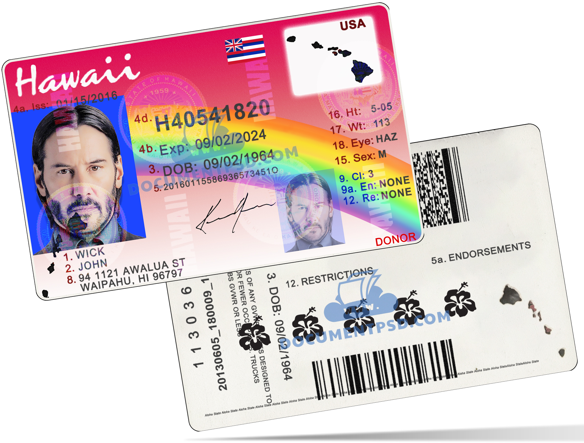 Hawaii Driver License PSD Template