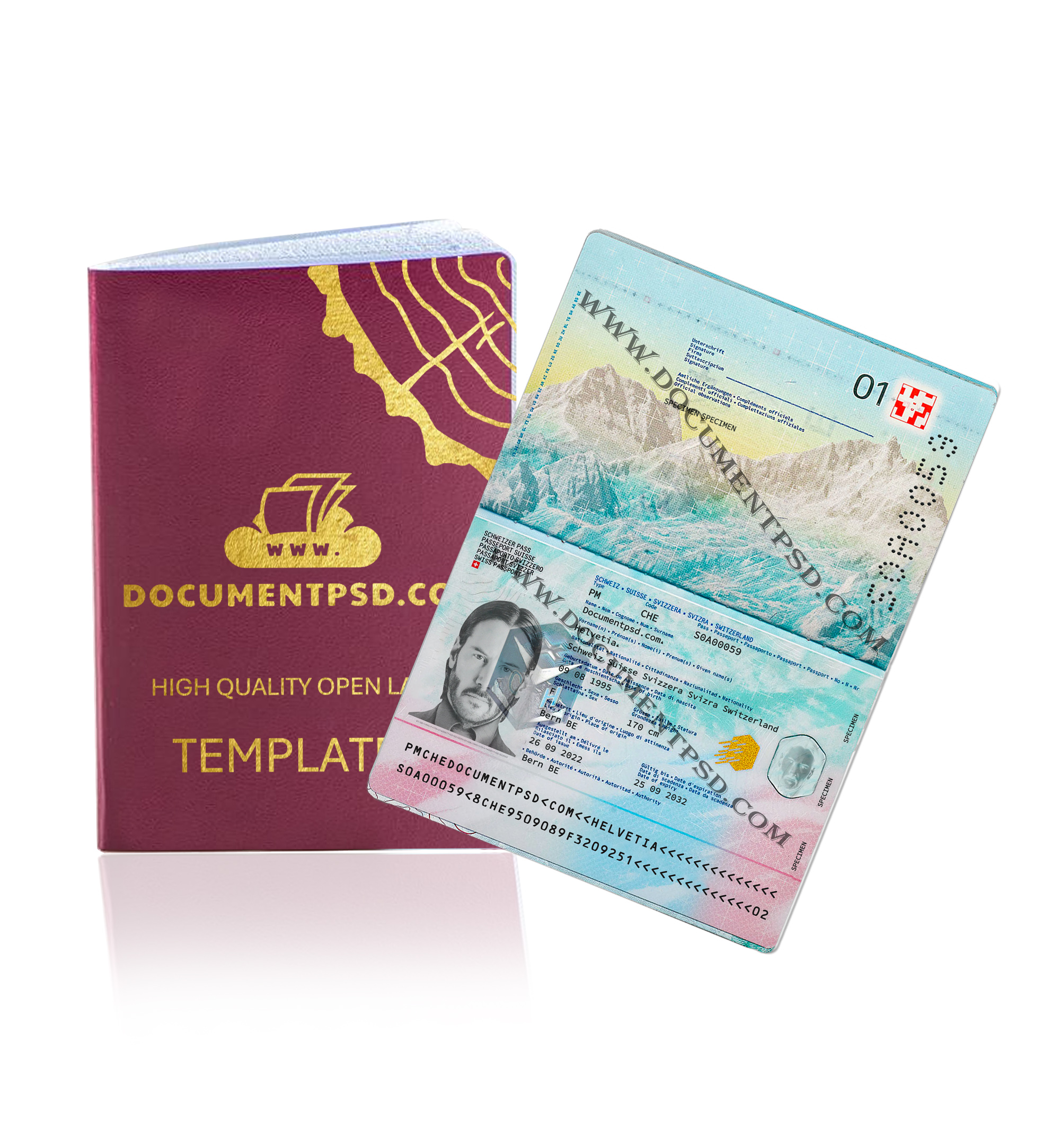 Switzerland Passport 2022 PSD Template