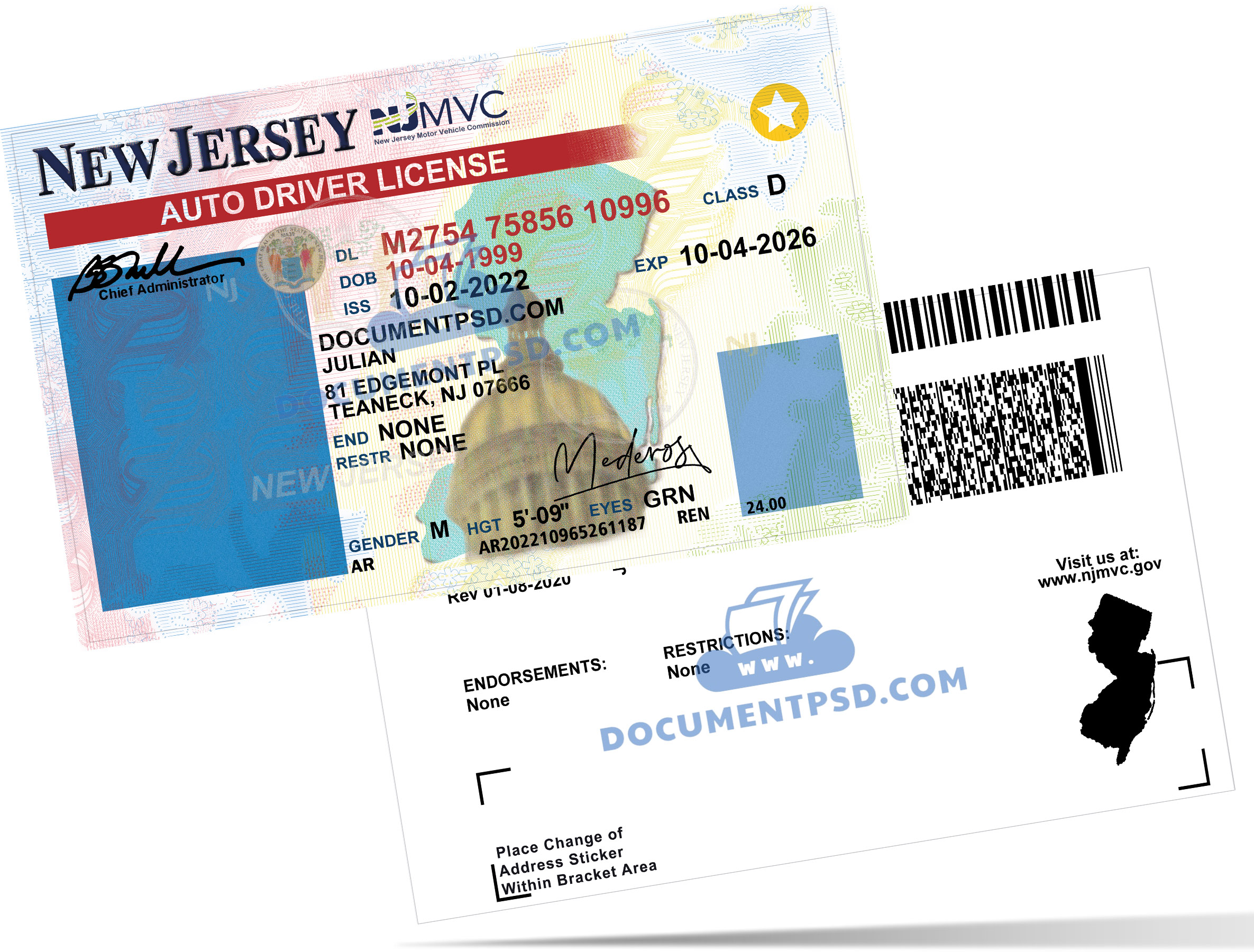 NEW JERSEY DRIVER LICENSE Rev. 2020.01.08 PSD TEMPLATE UV