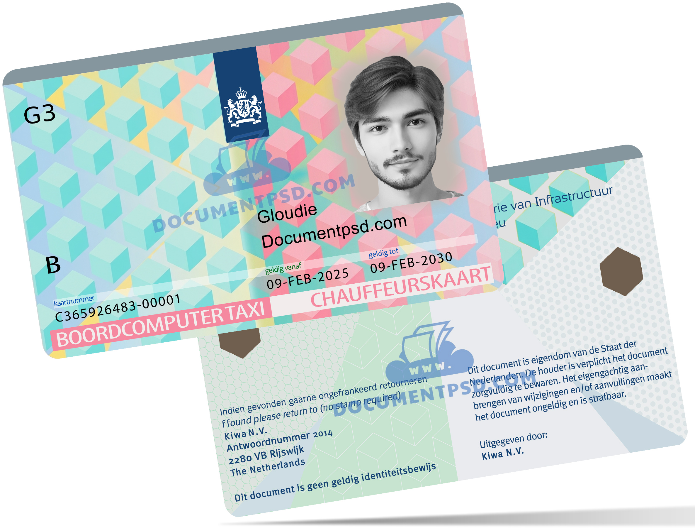 chauffeurskaart taxi card Netherlands PSD Template