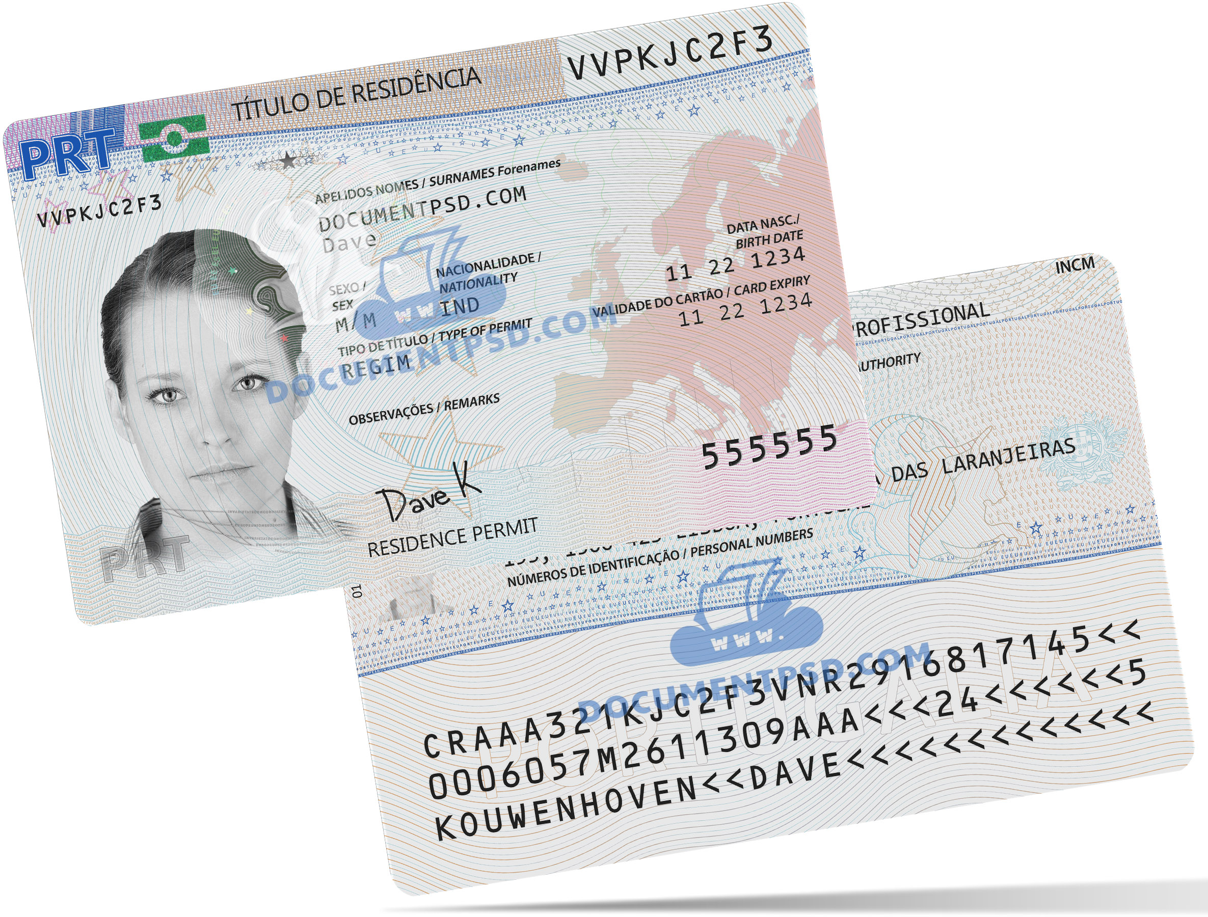 Portugal Residence Permit PSD Template +UV