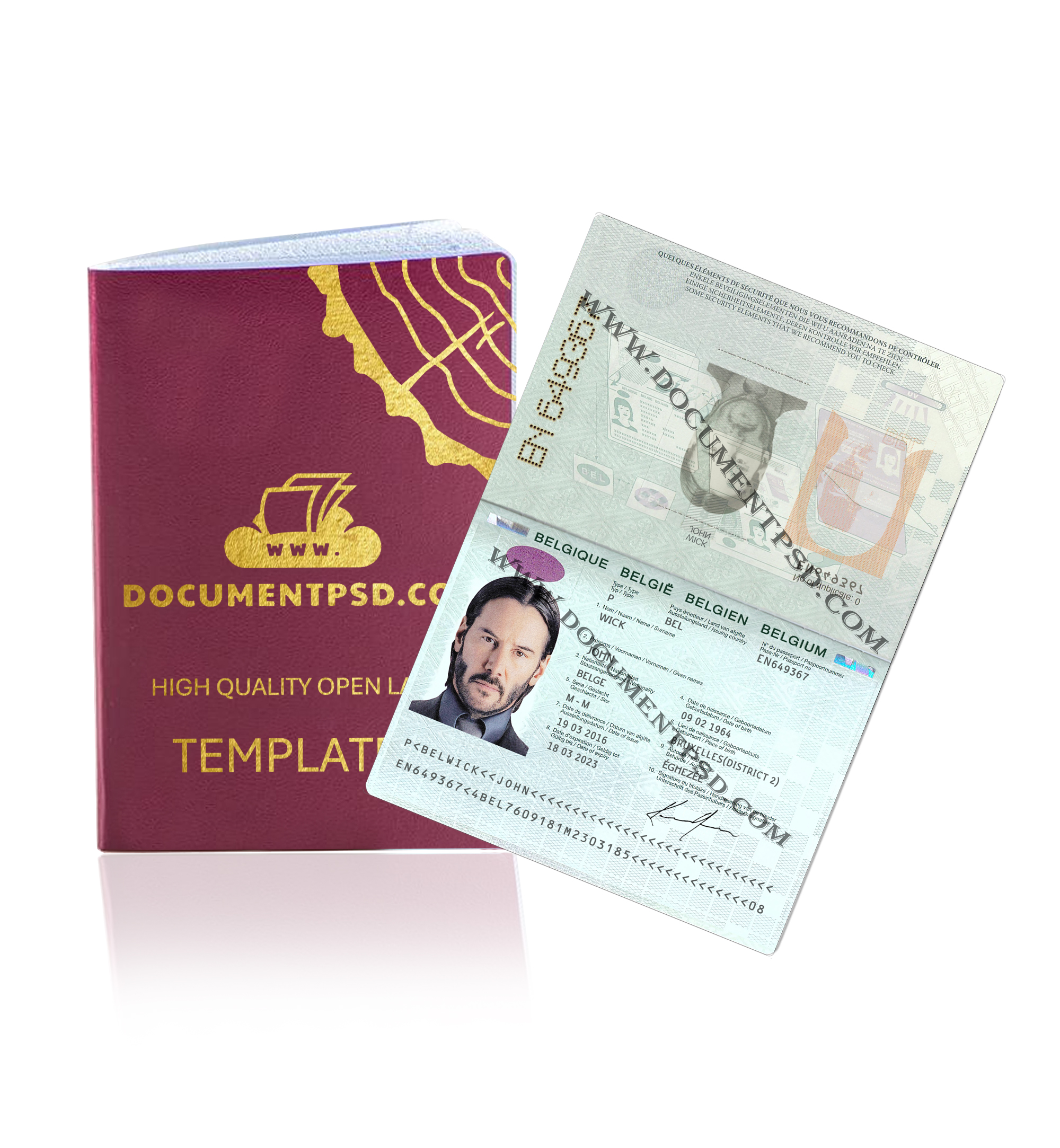 Belgium Passport PSD Template