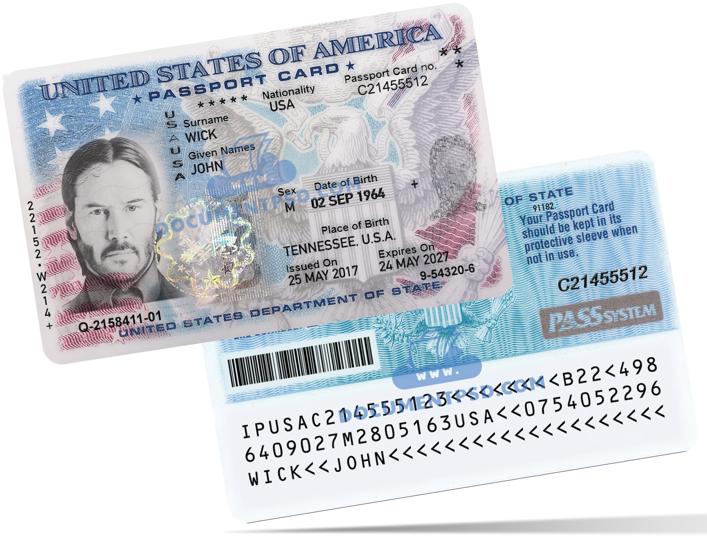 USA Passport Card PSD Template