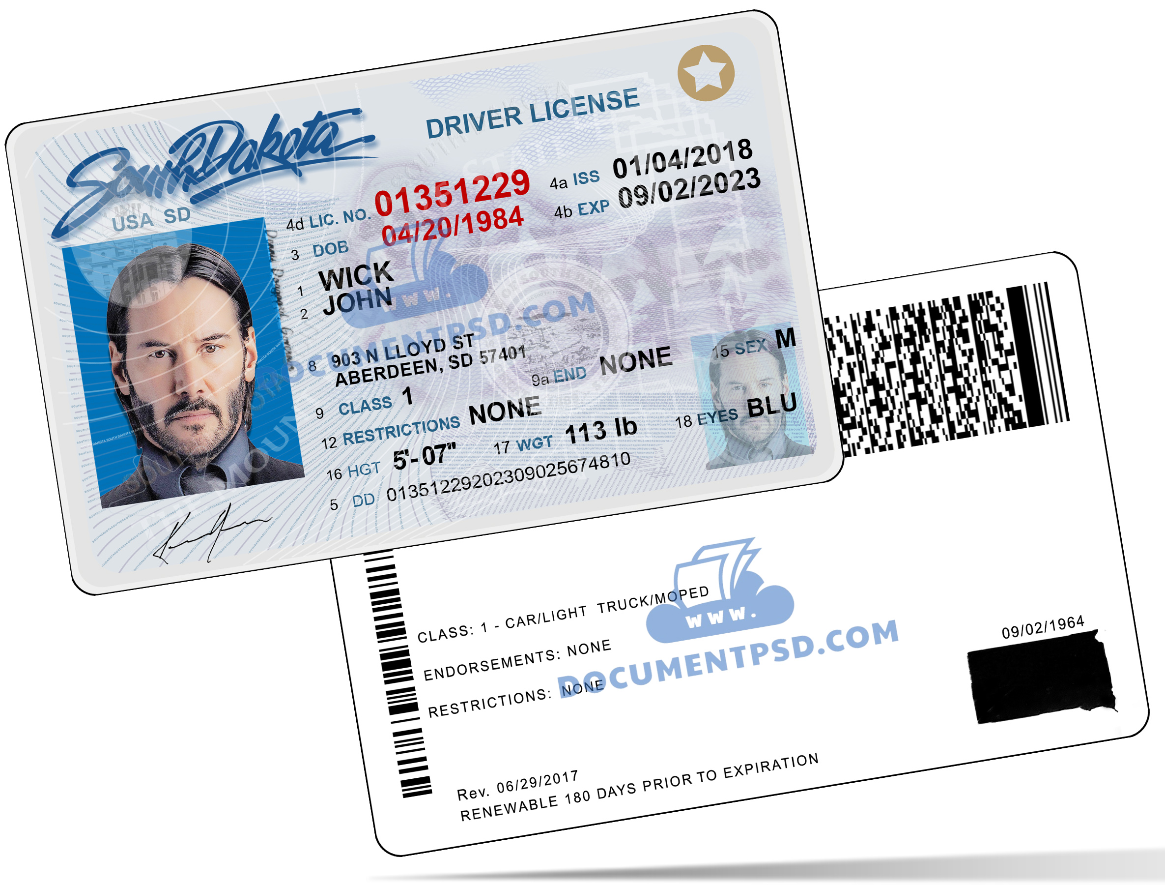 South Dakota Driver License PSD Template