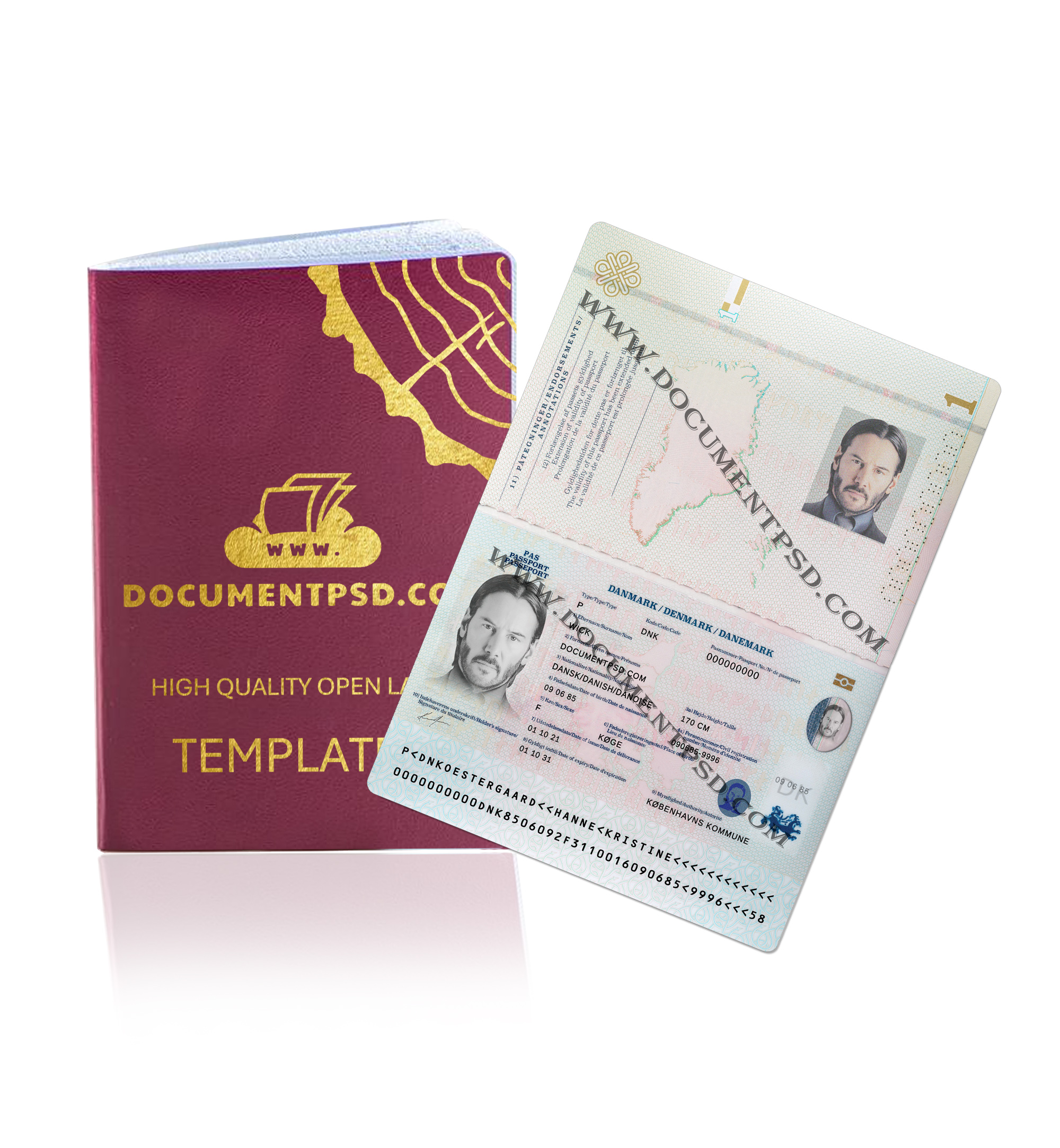 Denmark Passport  NEW 2021 PSD Template