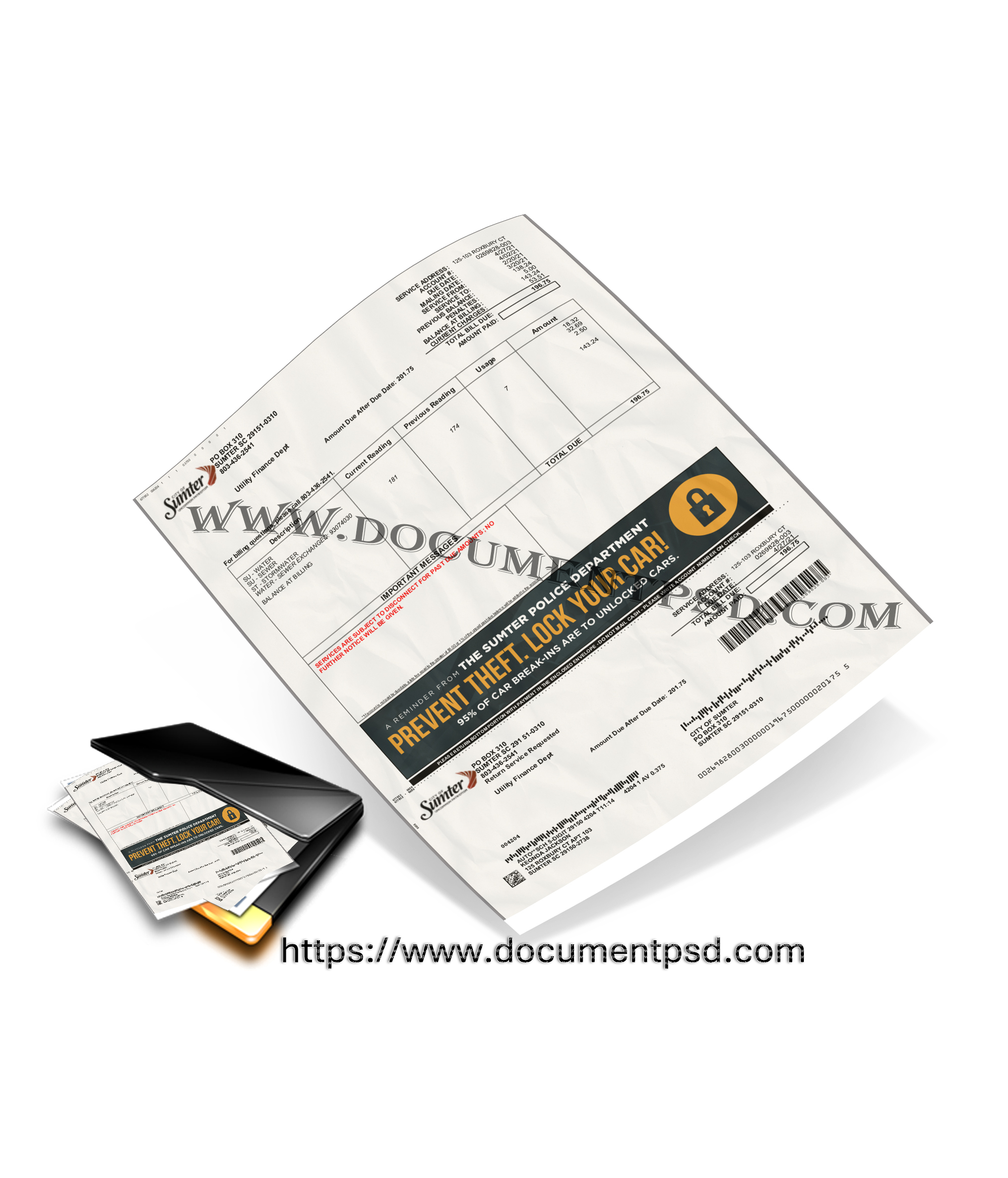 City of Sumter Utility Bill South Carolina United States PSD Template