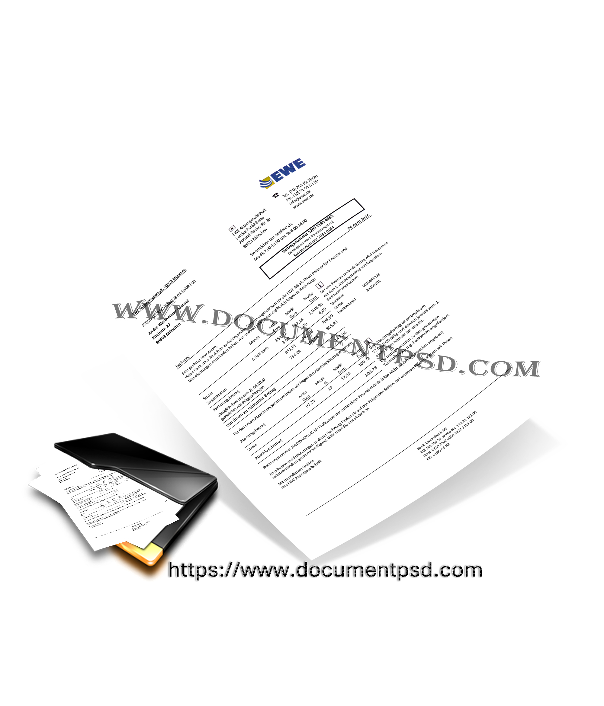 EWE Energie AG Electricity Invoice Austria PSD Template