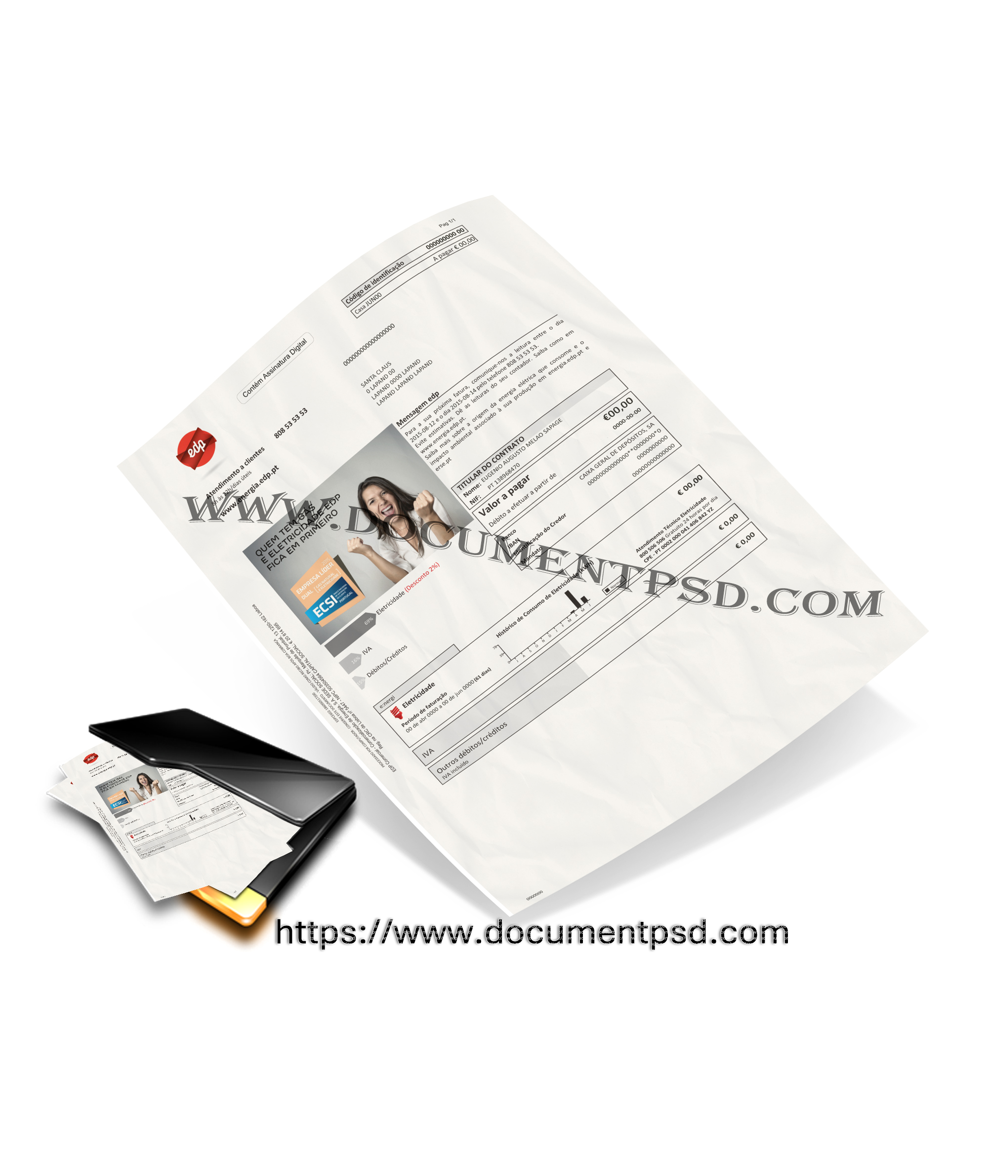 EDF/EDP Commercial Utility Statement Portugal, PSD Template