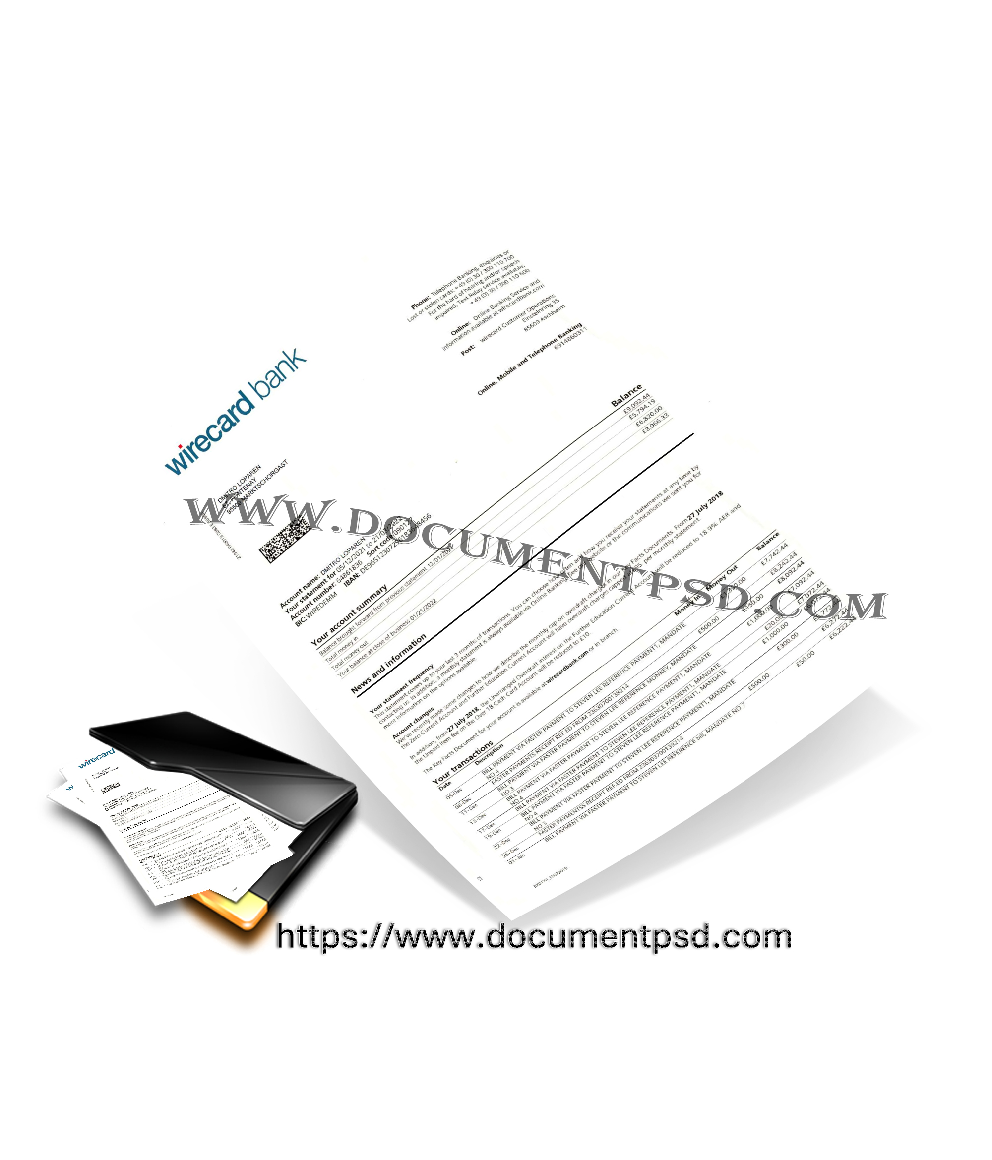 Wirecard Bank AG Bank account statement Germany