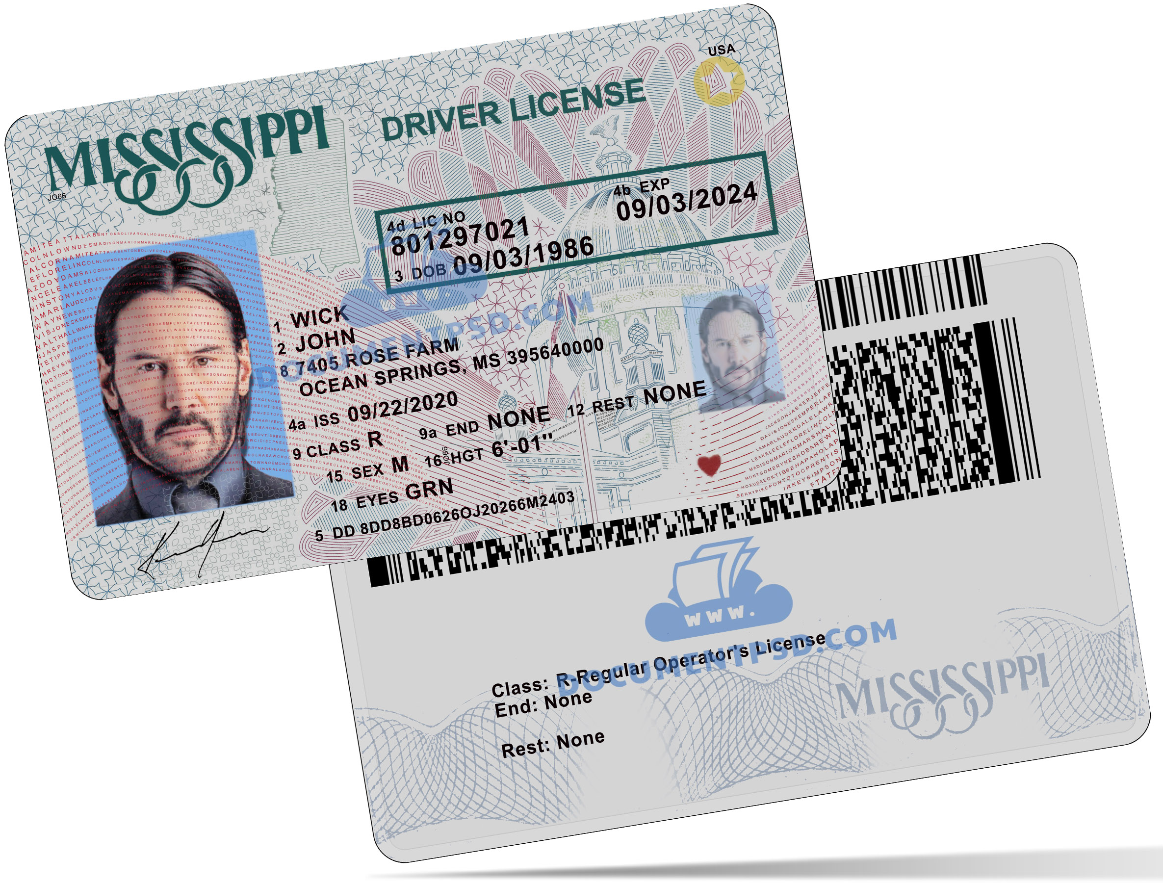 Missisipi Driver License NEW PSD Template