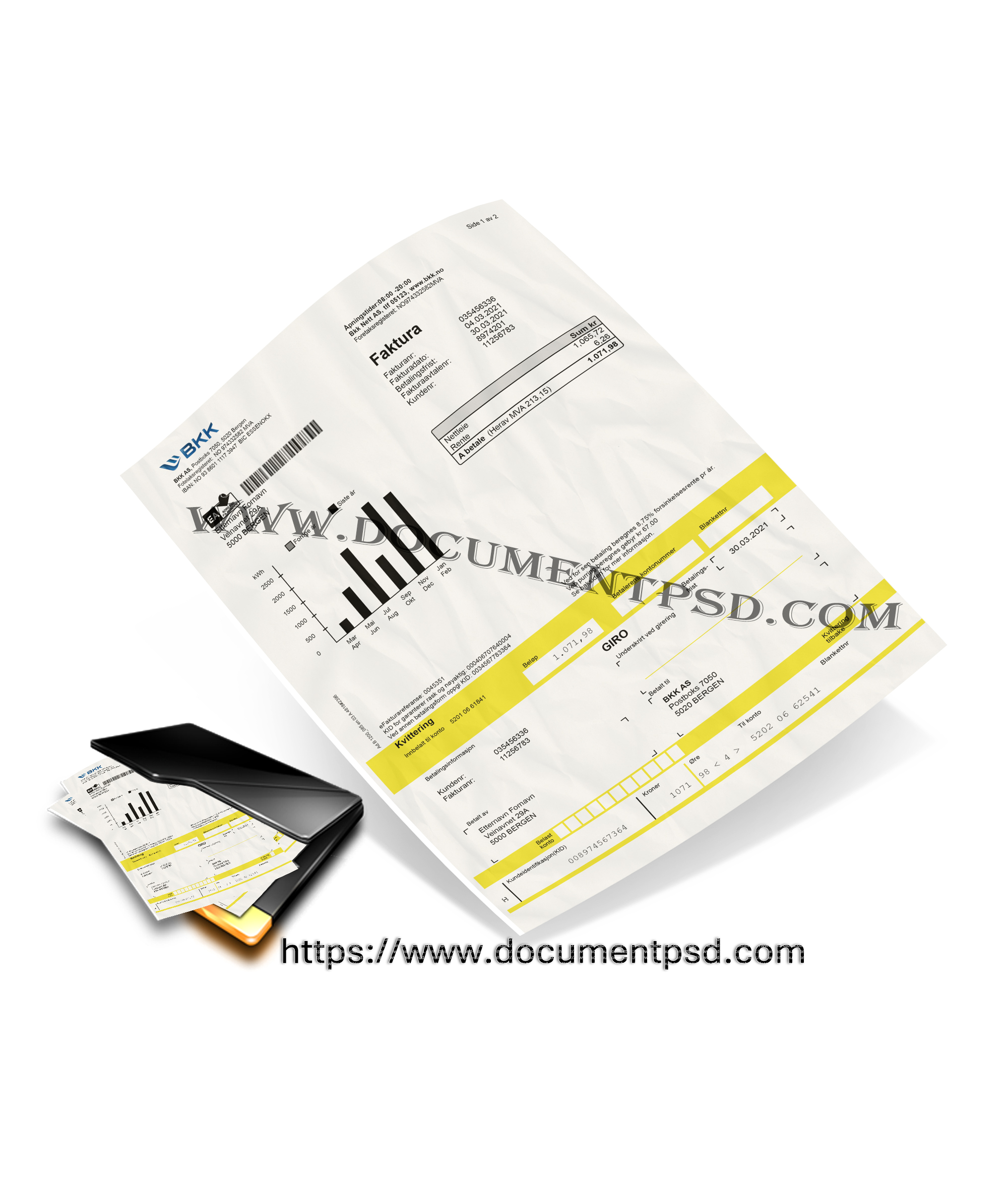 BKK AS Invoice (BKK AS - Faktura). Norway. PSD Template
