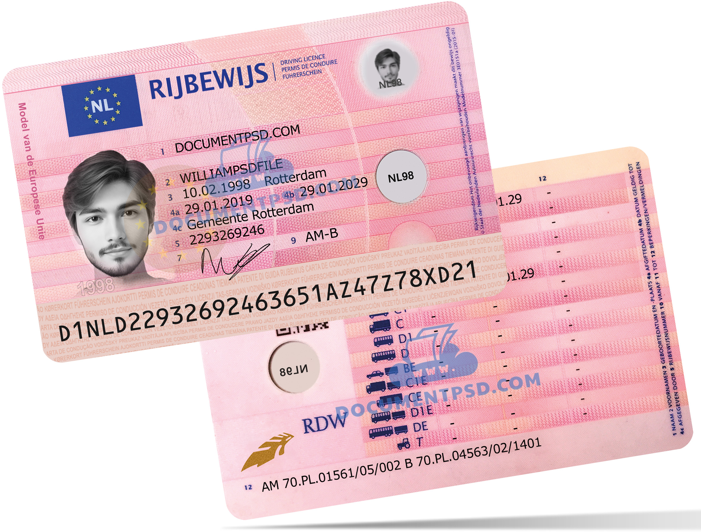 Netherlands Driver License PSD Template