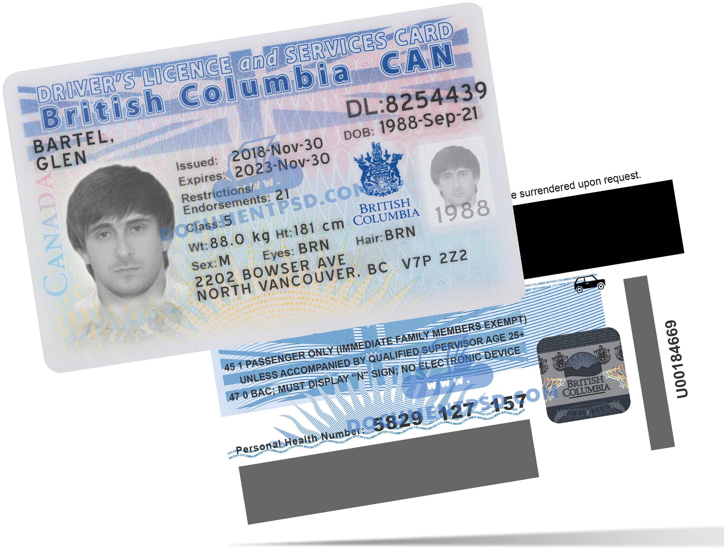 British Columbia Canada Driver License PSD Template