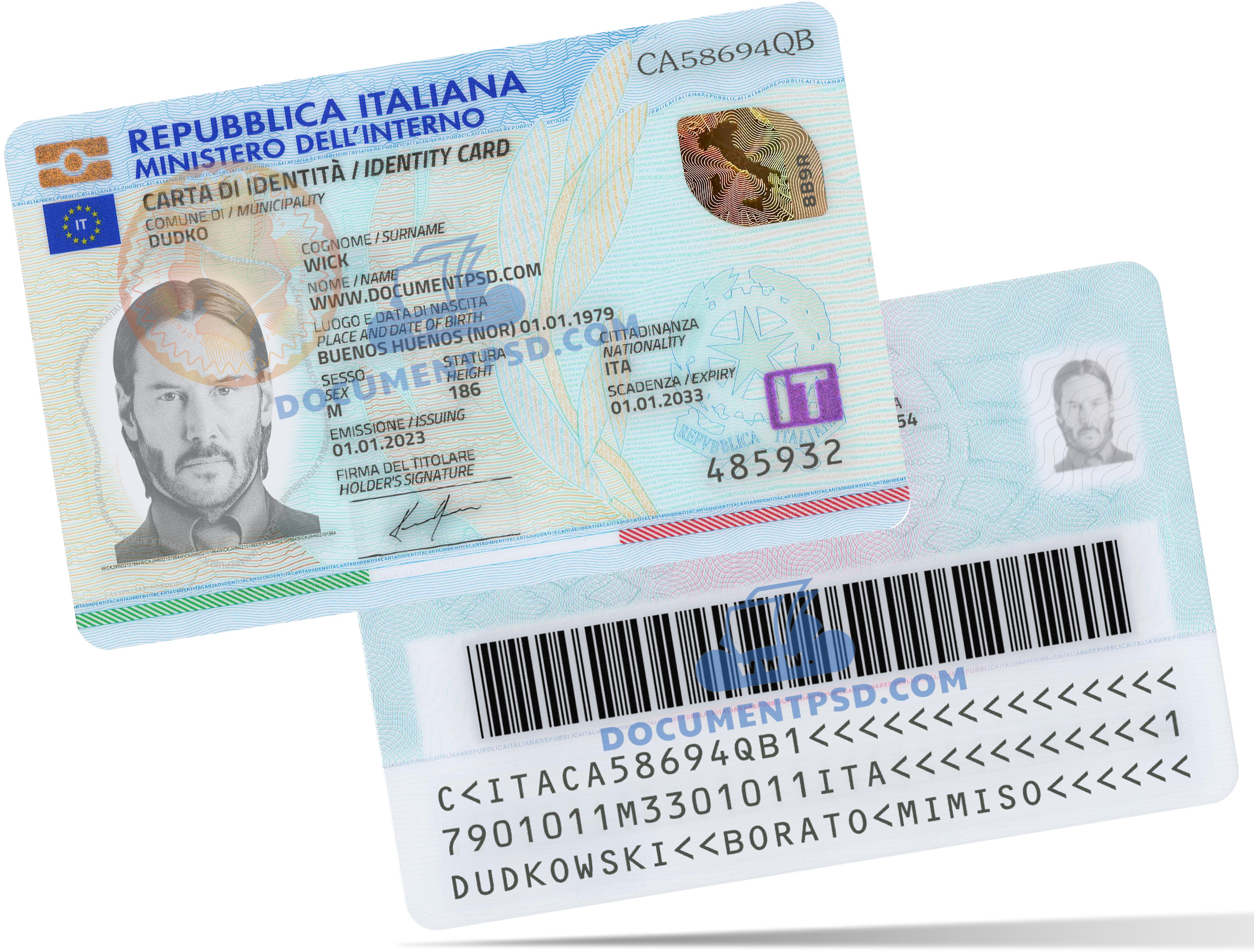 Italy ID Card NEW 2022 PSD Template