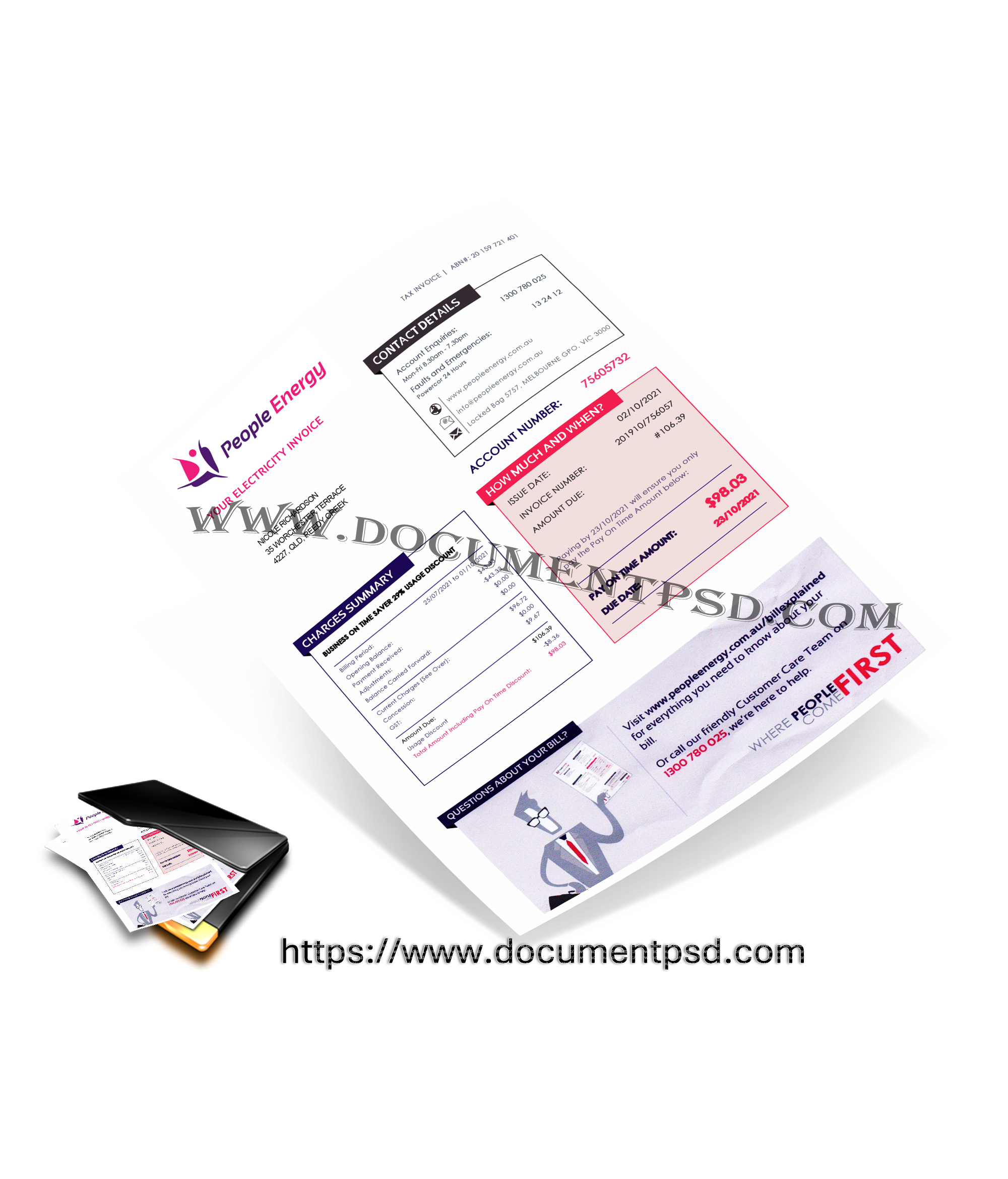 Australian electricity bill PSD Template