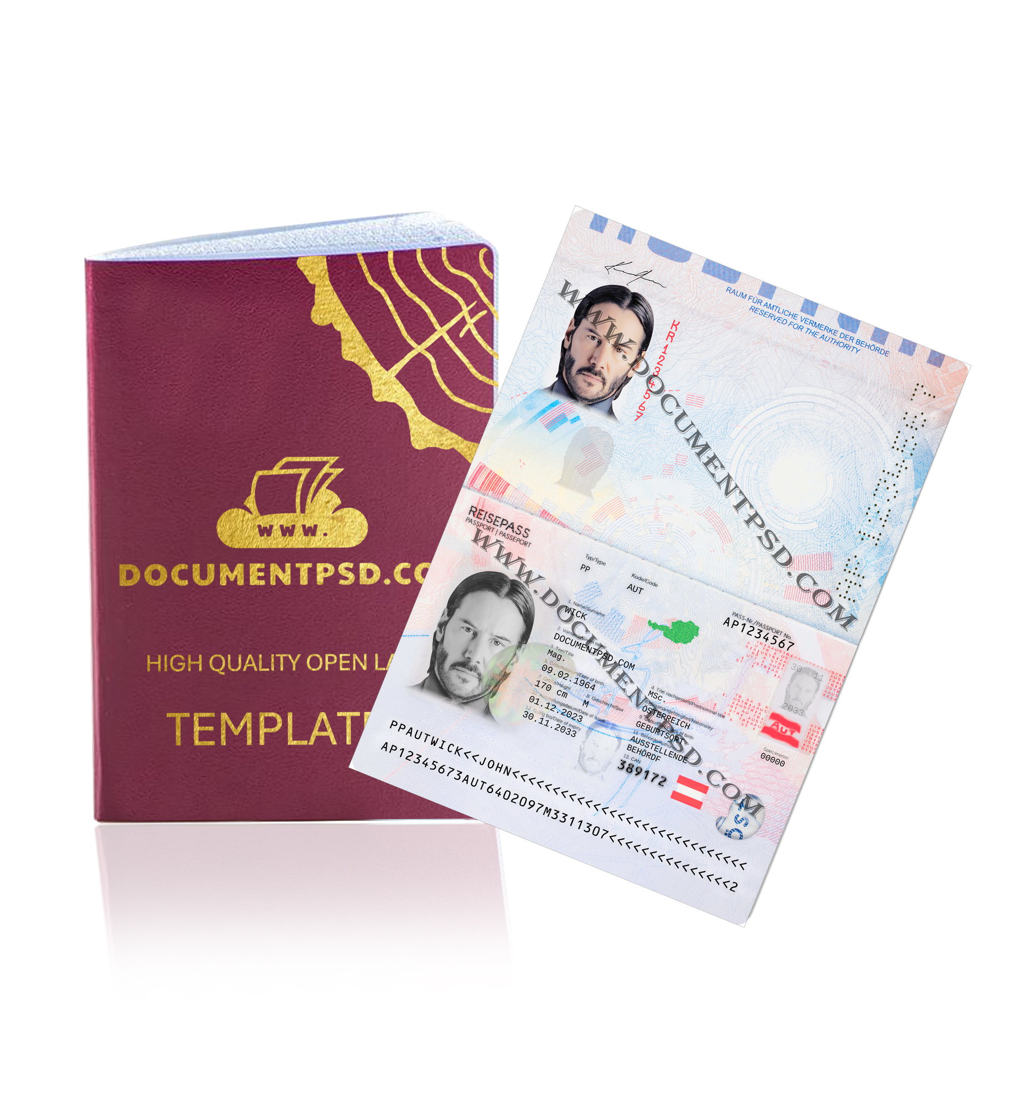 Austria Passport 2023 NEW PSD Template