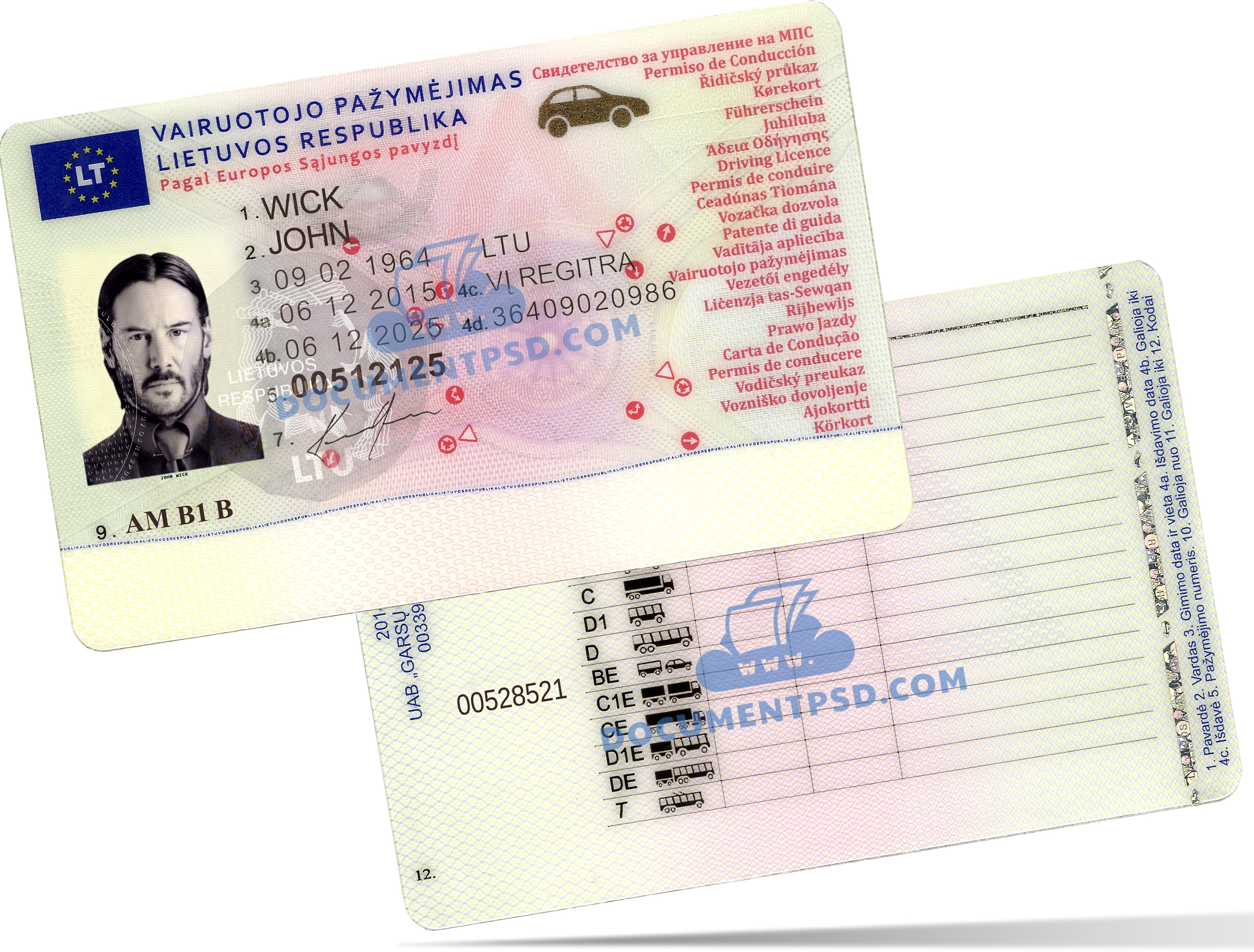 Lithuania Driver License PSD Template