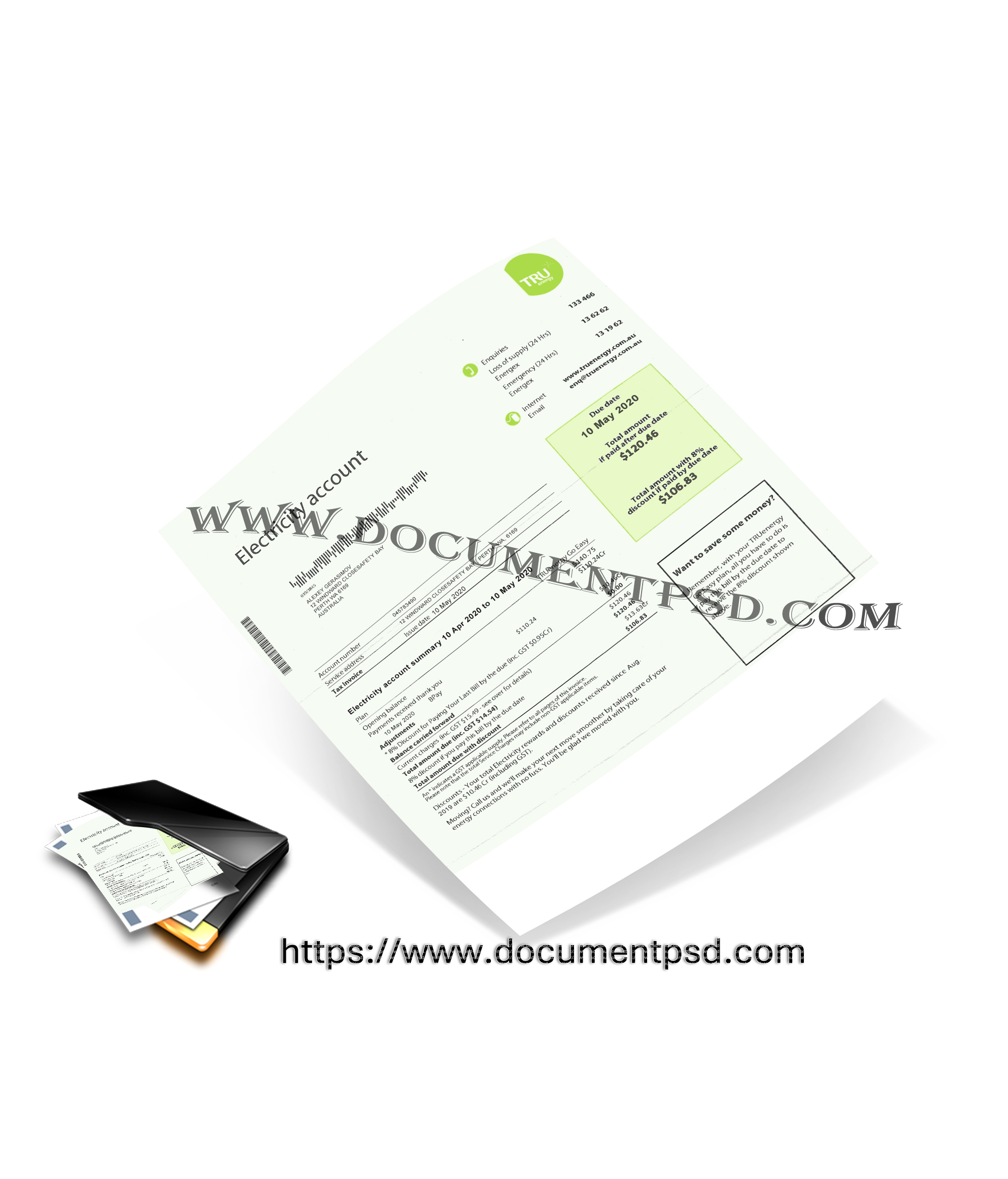 Australia Tru Energy electricity utility bill template