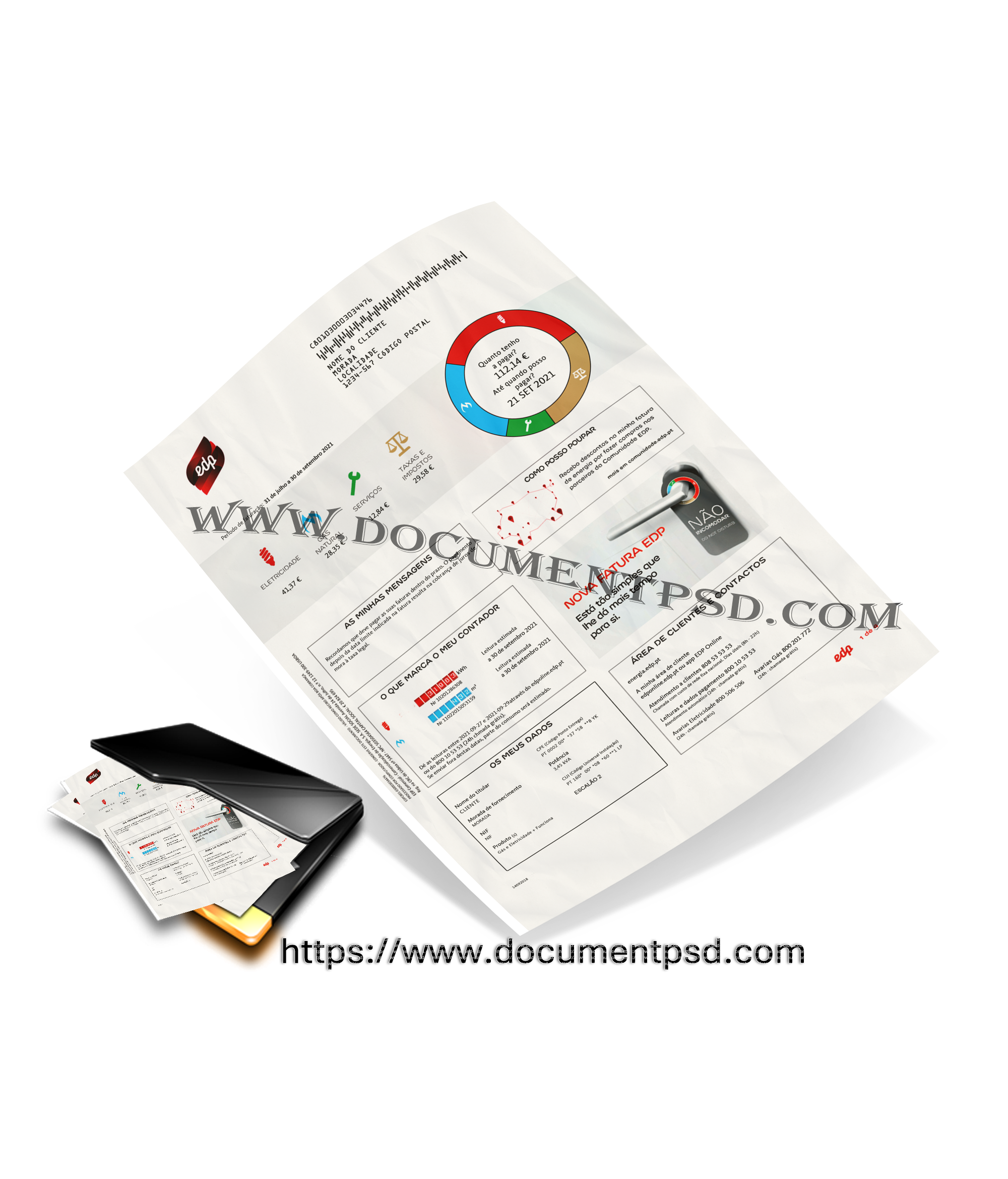 EDP Utility Invoice (Fatura EDP), Portugal. PSD Template