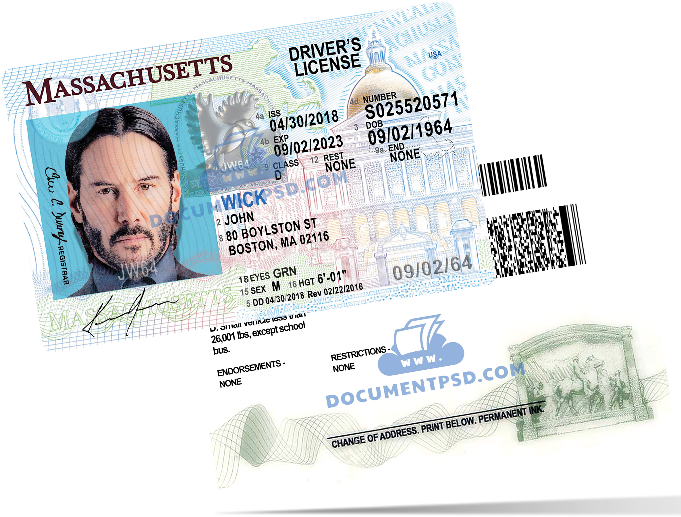 Massachusetts Driver License NEW PSD Template