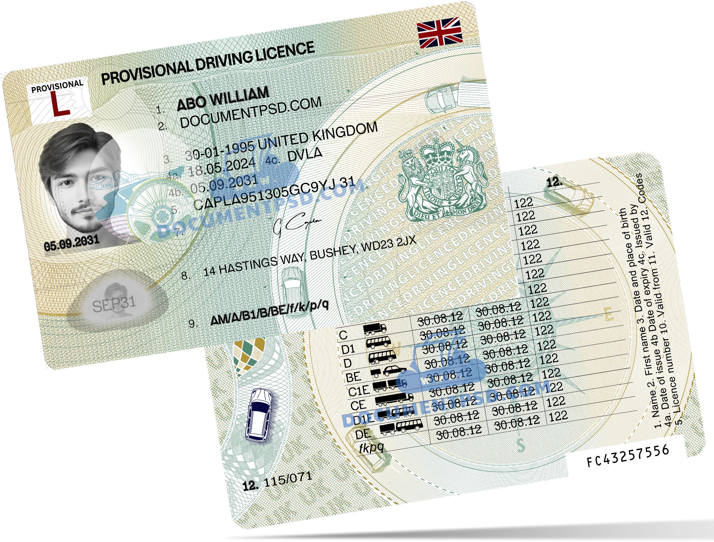 UK Provisional Driver License PSD Template