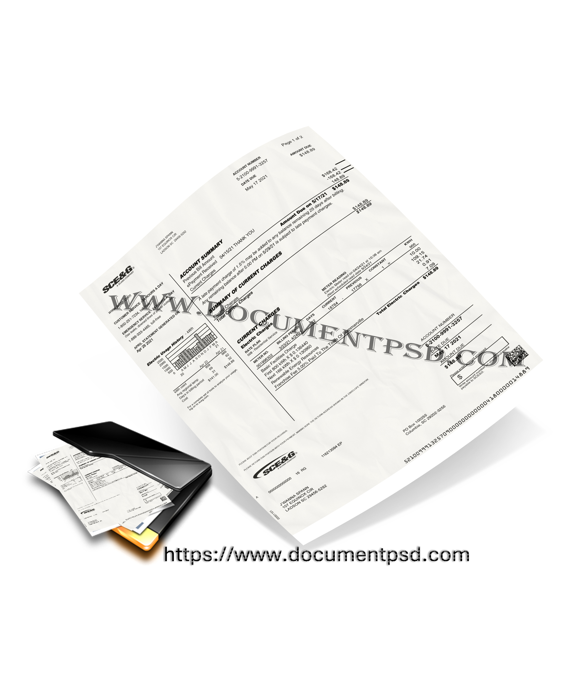 SCE&G Account Statement South Carolina PSD Template