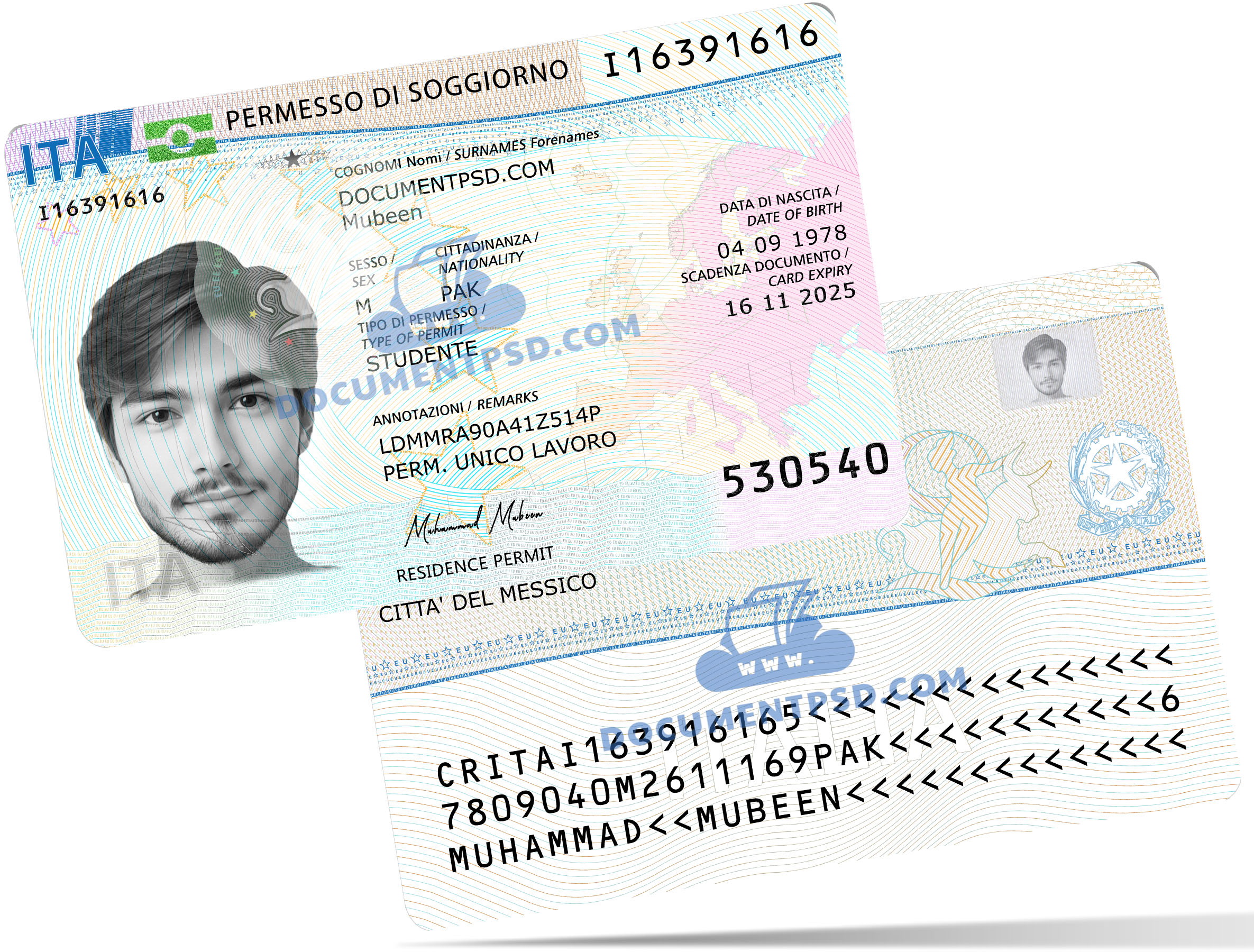 Italy Residence Permit PSD Template +UV